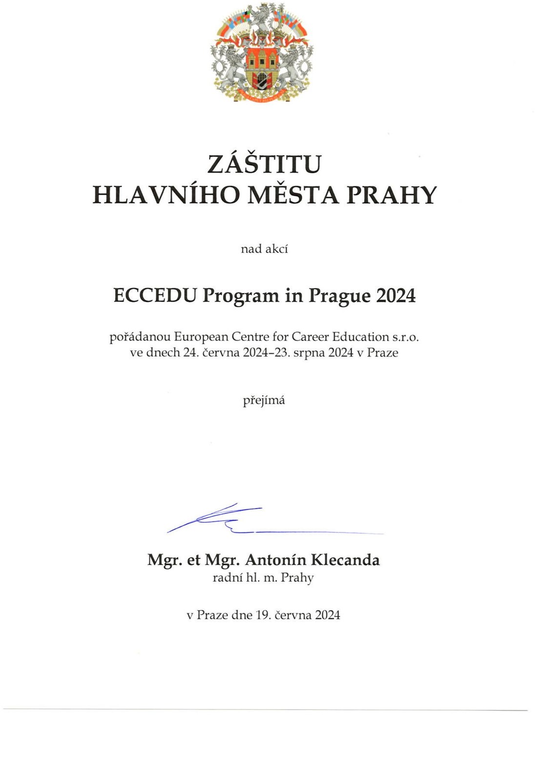 City of Prague auspices for ECCEDU, 2024