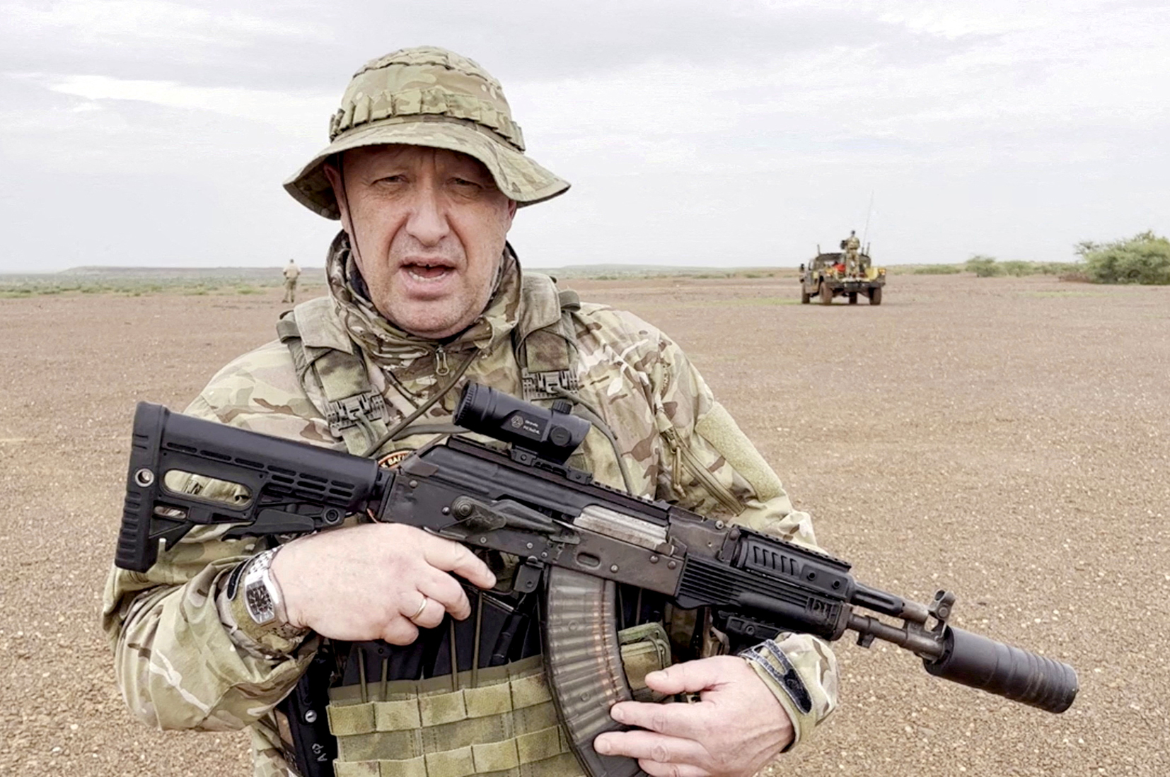 Afriko, já tě osvobodím. (Záběr z posledního videa Jevgenije Prigožina, natočeného zřejmě v sahelském Mali)